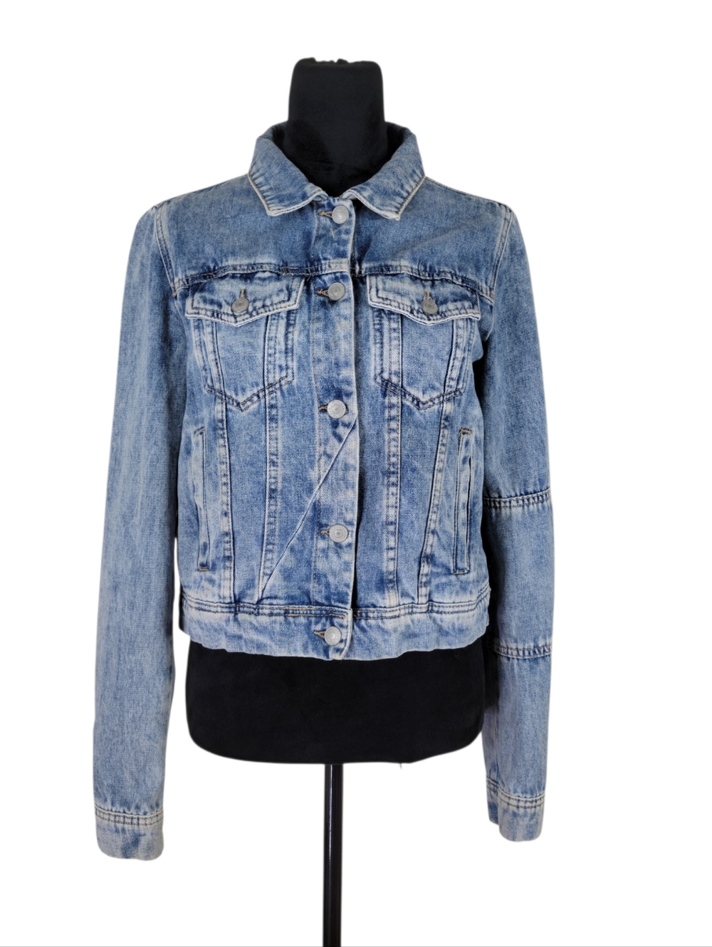 Free People Trucker Jacket Women Size S Acid Wash Light Denim Cotton Blend